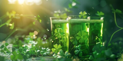 St Patrick's Day Celebration: Green Beer And Shamrock Leaves