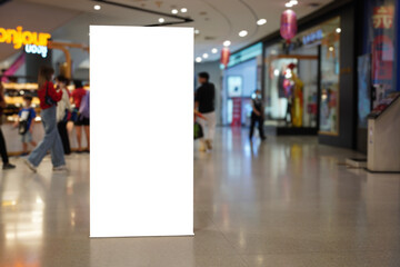 Mockup Vertical Empty Signboard for Advertising in Shopping Mall - Commercial Floor Display - 742664143