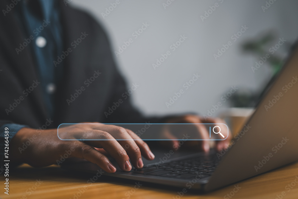 Leinwandbilder searching browsing internet data information with blank search bar. search engine optimization seo n