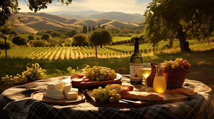Naklejka premium cheese vineyard picnic