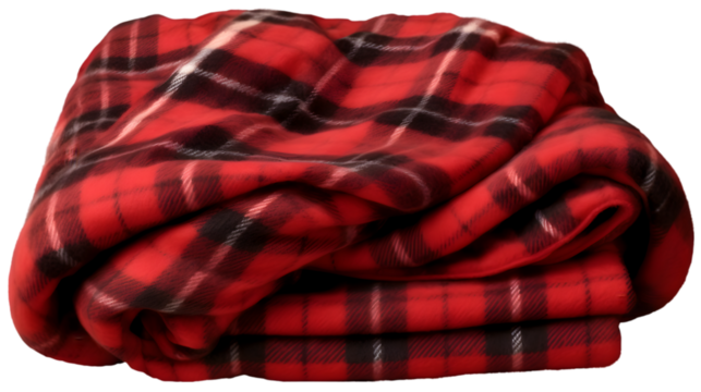 folded warm wool checkered plaid blanket, isolated on white or transparent background, png file
