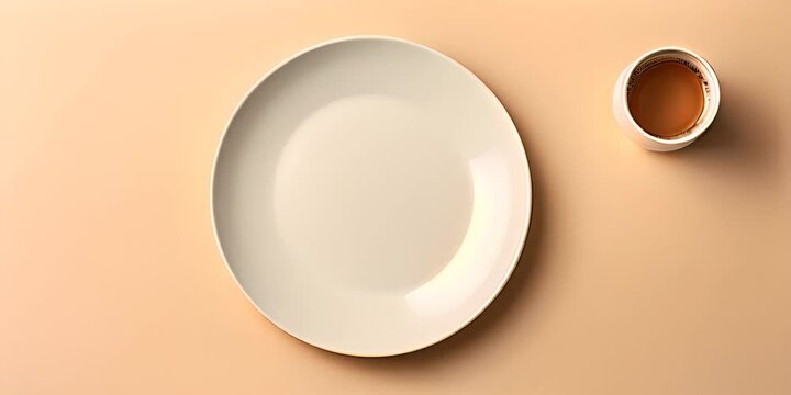 An Overhead View Of A Minimalistic Breakfast On A White Plate, Isolated On A Solid Background 4K Video