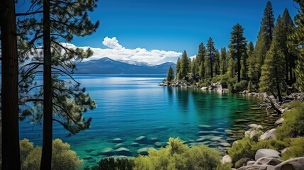 evergreen south lake tahoe trees - obrazy, fototapety, plakaty