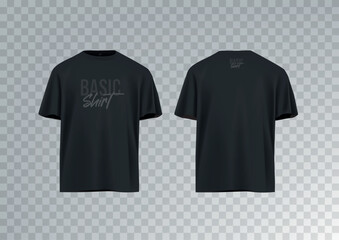 Men's black short sleeve t-shirt mockup. Front view. Vector template.