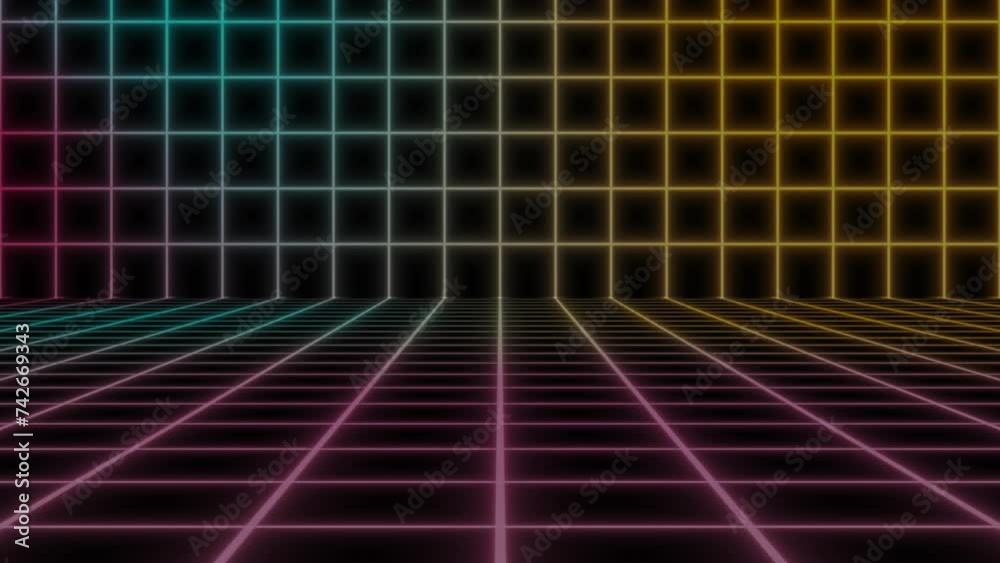 Canvas Prints Color dynamic grid in dark space. 4k video for your project.