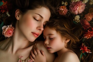 The child lies beside the mother