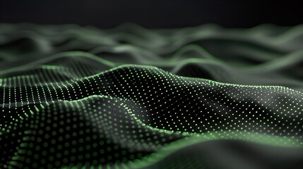  Abstrakter dunkler Technologie Hintergrund mit grünen linearen Wellen in Bewegung - obrazy, fototapety, plakaty