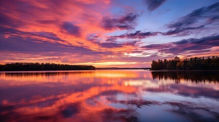 Fototapeta na wymiar reflection lake sunset