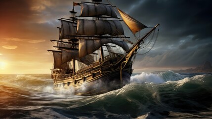 adventure pirate ship sailing - obrazy, fototapety, plakaty
