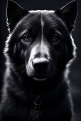Black dog with a white muzzle on a black background.