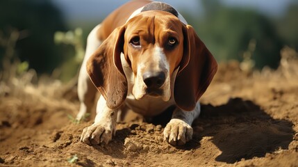 scent hound dog sniffing - obrazy, fototapety, plakaty