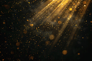 Podium with golden light lamps background. Golden light award stage with rays and sparks - obrazy, fototapety, plakaty