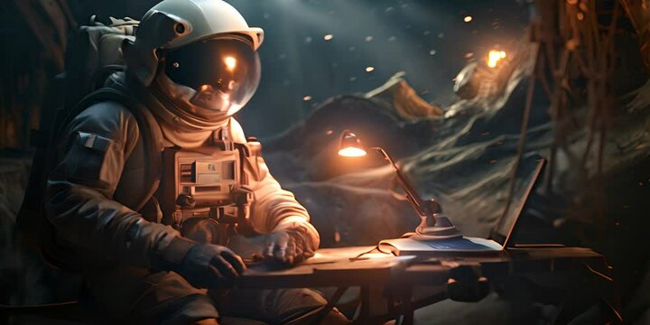 Astronaut on an alien planet in a greenhouse with flowers 4K Video