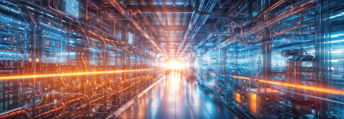 serene glow illuminates with blur motion industry room, creating a peaceful work atmosphere