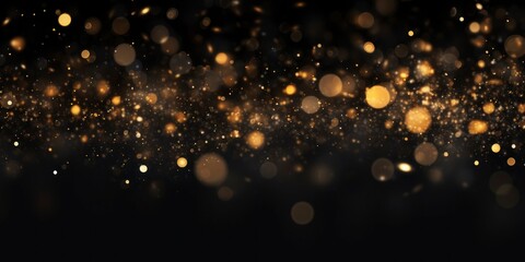 Fototapeta na wymiar Golden glitter bokeh on black background. Holiday and celebration concept.