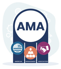 Obraz premium AMA, American Management Association. Concept with keywords and icons. Flat vector illustration. Isolated on white background.
