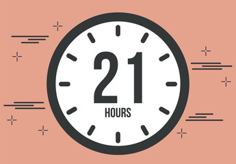 21 hours. 21 hours clock timer. Remaining time, digital hours marker chronometer