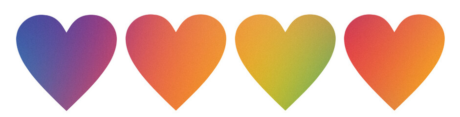 Set of multicolored gradient heart on transparent background. PNG
