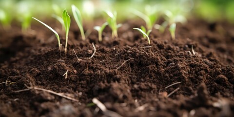 Fototapeta premium Close up of green sprout growing in soil. Nature background.
