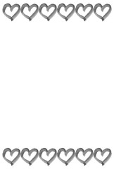 水彩のモノクロのハートが並んだフレームイラスト