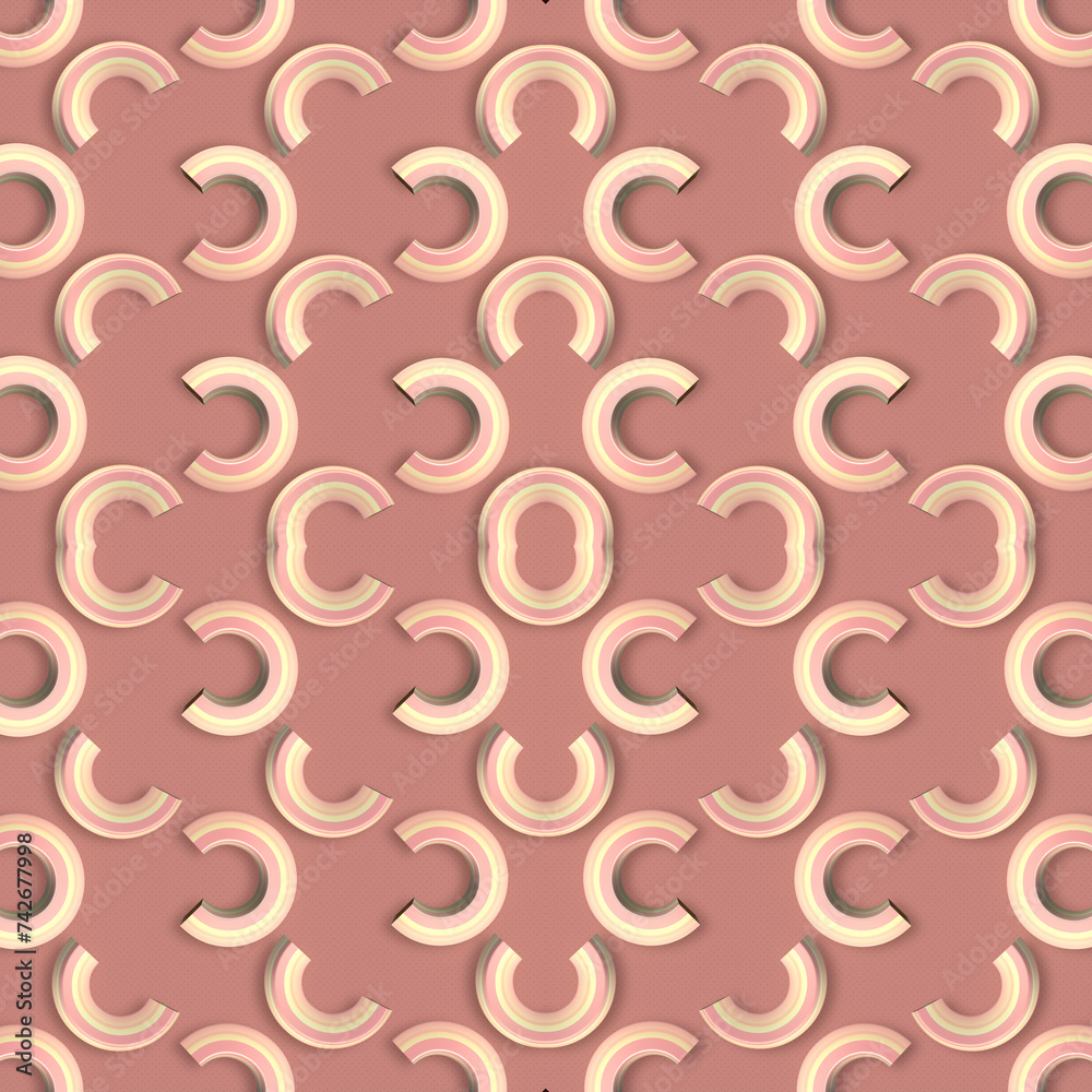 Poster Pink background with a pattern of colored rings. 3d rendering illustration