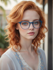 red hair girl with glasses