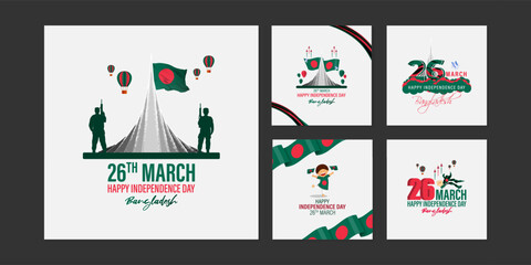 Fototapeta premium Vector illustration of Bangladesh Independence Day social media feed set template