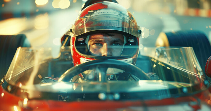photograph of a racing driver in the car