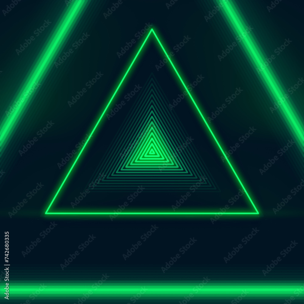 Poster 3d rendering digital illustration with light wave triangular shape bright green neon color