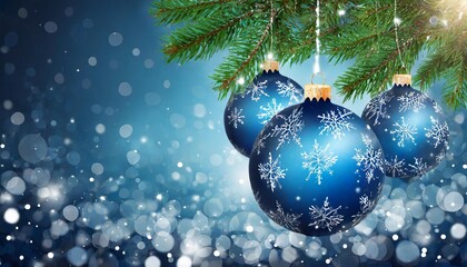 Fototapeta na wymiar new year banner with blue christmas balls vector illustration