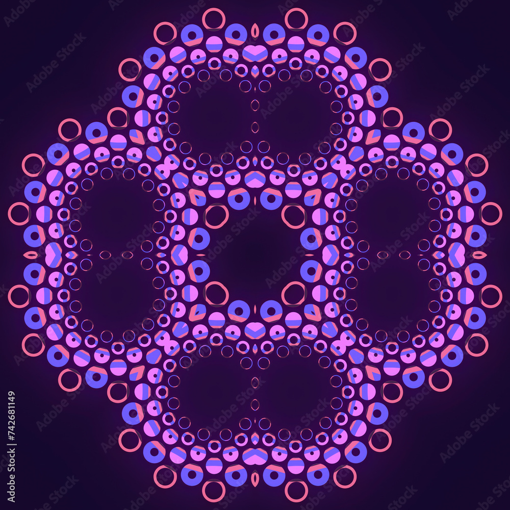 Aufkleber Purple-blue geometric pattern consisting of a series of interlocking circles. 3d rendering digital illustration