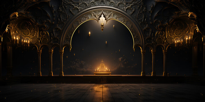 Golden Mosque Door With Islamic Pattern For Ramadan Kareem Background

