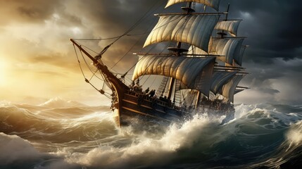Obraz premium treasure pirate ship sailing