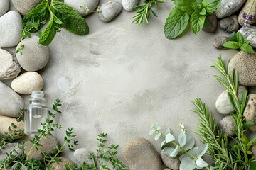 Herbal Wellness Background with Fresh Herbs and Oils

