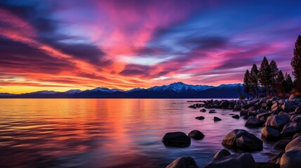 nature lake tahoe sunrise - obrazy, fototapety, plakaty