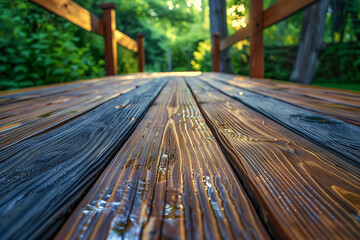 close-up wooden bridge in the park