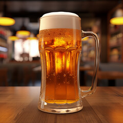 glass of beer on a bar table 
