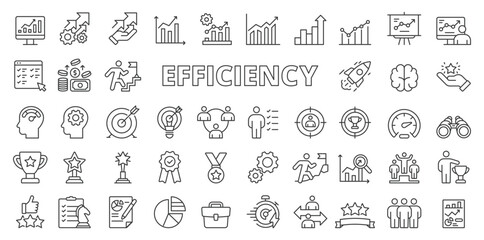 Efficiency icons in line design. Efficiency, productivity, optimization, performance, effectiveness, business isolated on white background vector. Efficiency editable stroke icons.