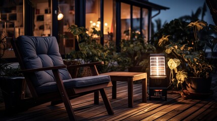 Chair and Table on Deck at Night