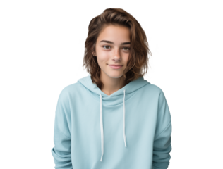 portrait of teenager girl with in hoodie, isolated smiling young woman