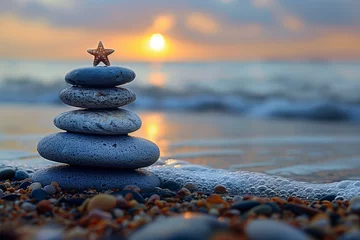 Tuinposter zen stones on the beach © Irina