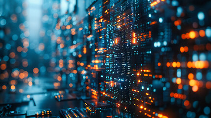 Obraz premium Futuristic digital technology network, an abstract design in blue, symbolizing communication and cyber connections