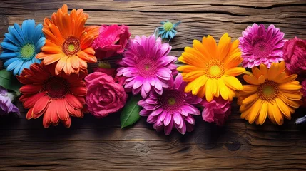 Deurstickers rustic flowers on wood © PikePicture