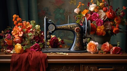 thread sewing machine with flowers