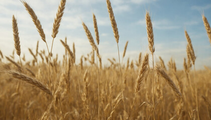 Rye field for flour production. Wheat, spikelets close-up.