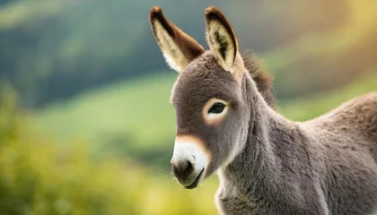 Foto op Canvas portrait of sad pensive baby donkey banner with copy space © Aedan