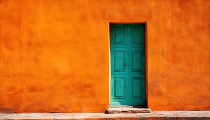 vivid bright orange color facade wall as an empty rustic background texture space