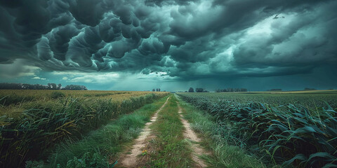 bad weather over farmer's field