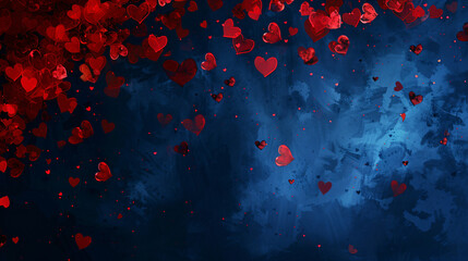 Red hearts close-up on dark blue background.