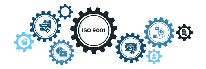 ISO 9001 banner web icon vector illustration concept with an icon of quality, management, standard, assurance, business, certification and service